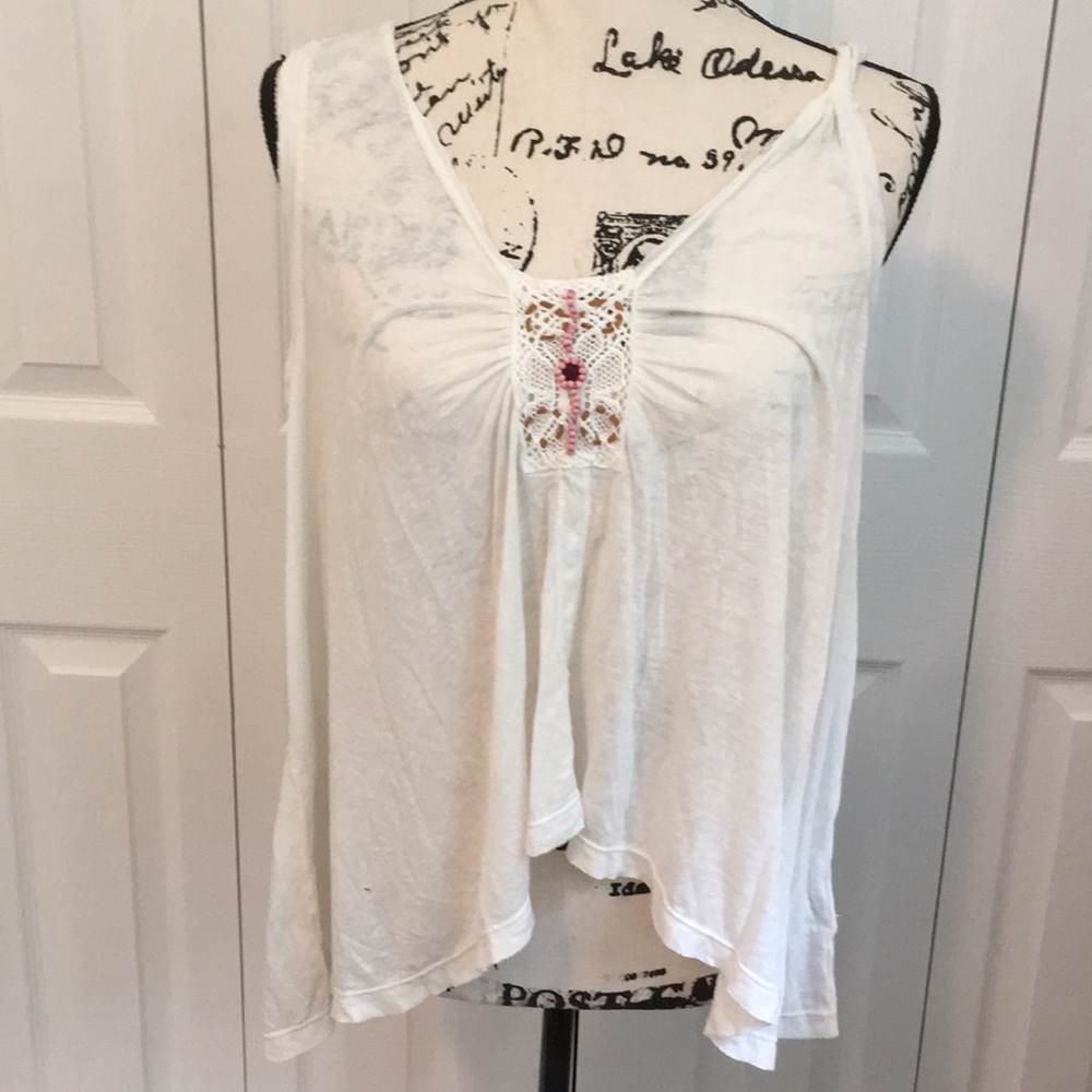 Free People White Flowy Tank Top